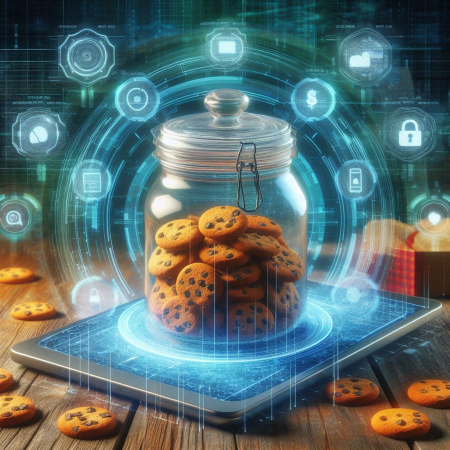 Browser cookies stored inside a browser, rendered as a digital cookie jar